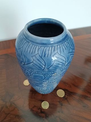 Vaso fiori blu ceramica anni '70