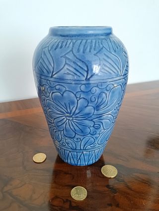 Vaso fiori blu ceramica anni '70