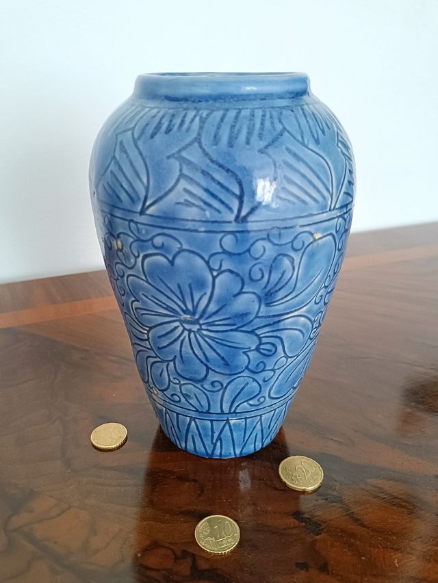 Vaso fiori blu ceramica anni '70