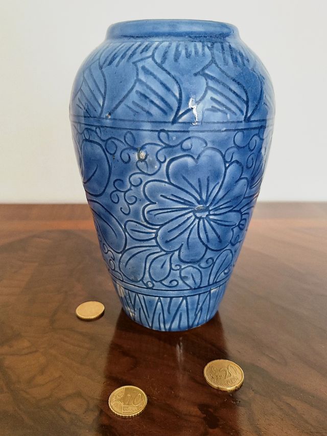 Vaso fiori blu ceramica anni '70