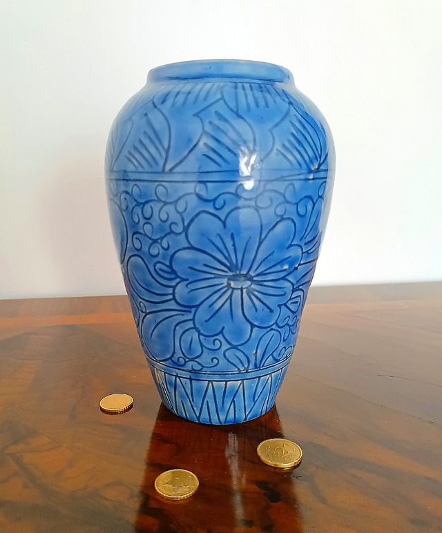 Vaso fiori blu ceramica anni '70