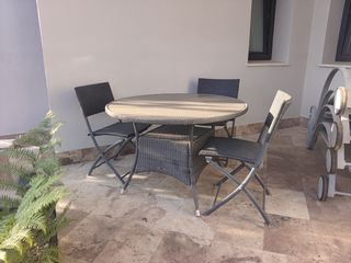 Mesa y 3 sillas jardín - Gris marrón oscuro
