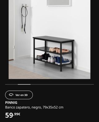 Banco zapatero IKEA Pinnig negro. NUEVO