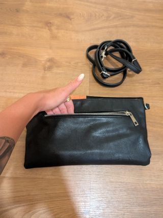 Bolso piel bicolor negro-naranja