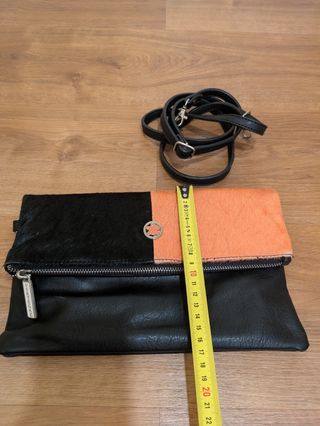 Bolso piel bicolor negro-naranja