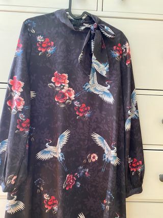 Vestido japonés S/M - Flores & Grullas