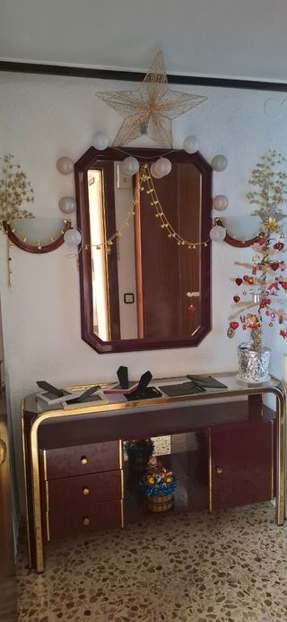 Mueble entrada vintage rojo dorado