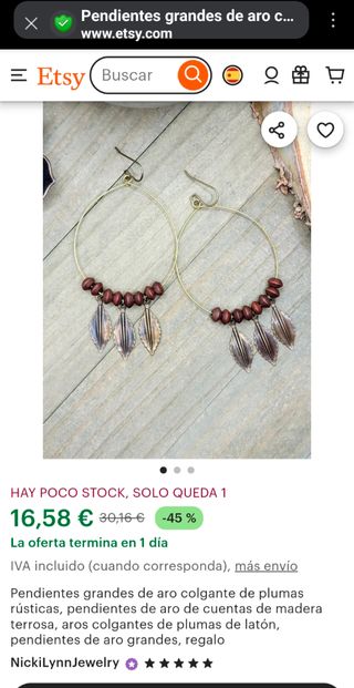 Pendientes aro hoja marrón dorado