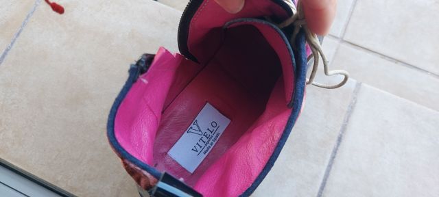 Botines Vitelo azul oscuro, y rosas, talla 41