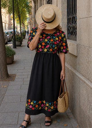 Vestido Bordado Negro - Talla L