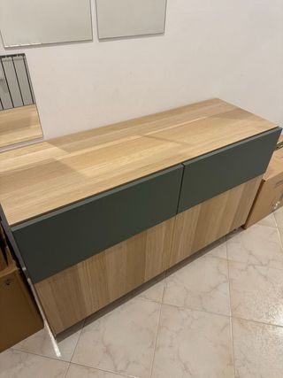 Madia in legno grigio - 2 cassetti e 2 sportelli