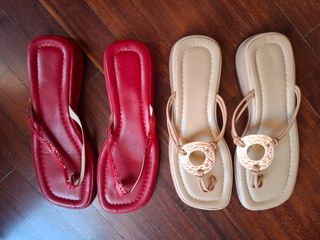 Sandalias planas mujer nº 38 rojas y beige