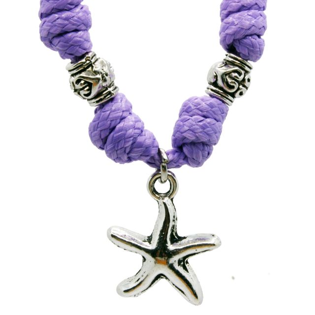 Collar morado de nudos con estrella de mar