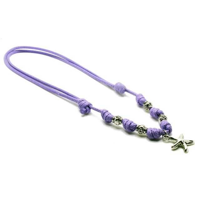 Collar morado de nudos con estrella de mar