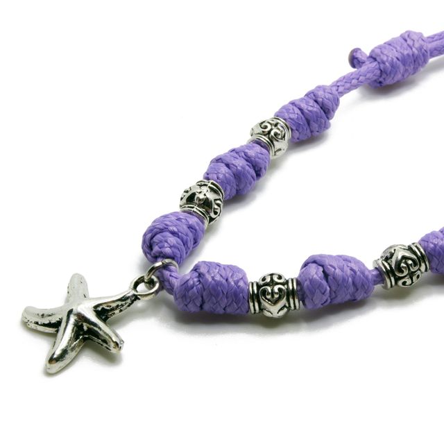 Collar morado de nudos con estrella de mar