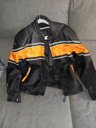 Cazadora moto piel-malla naranja