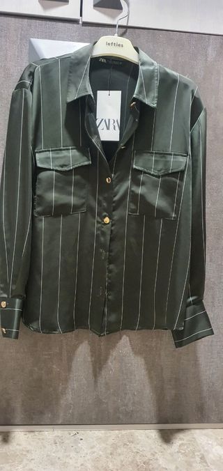 Camisa Zara rayas verde oliva