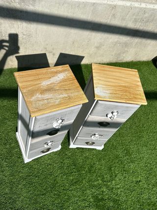 Mesillas de noche - 2 uds. Gris y blanco. Vintage.