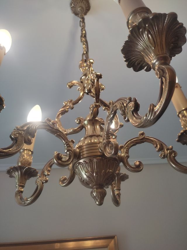 Lampara clasica dorada 5 brazos