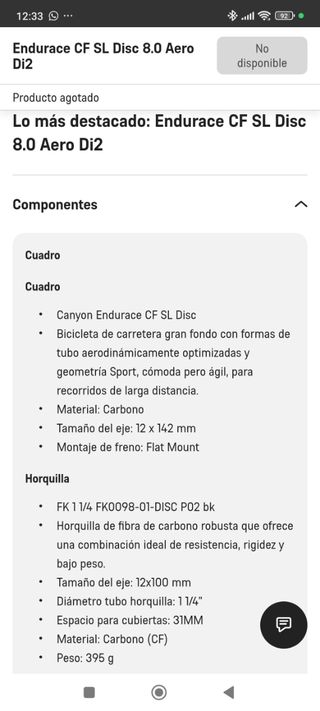 Canyon Endurace Cf Sl 8.0 Talla XL Di2+potencióme.