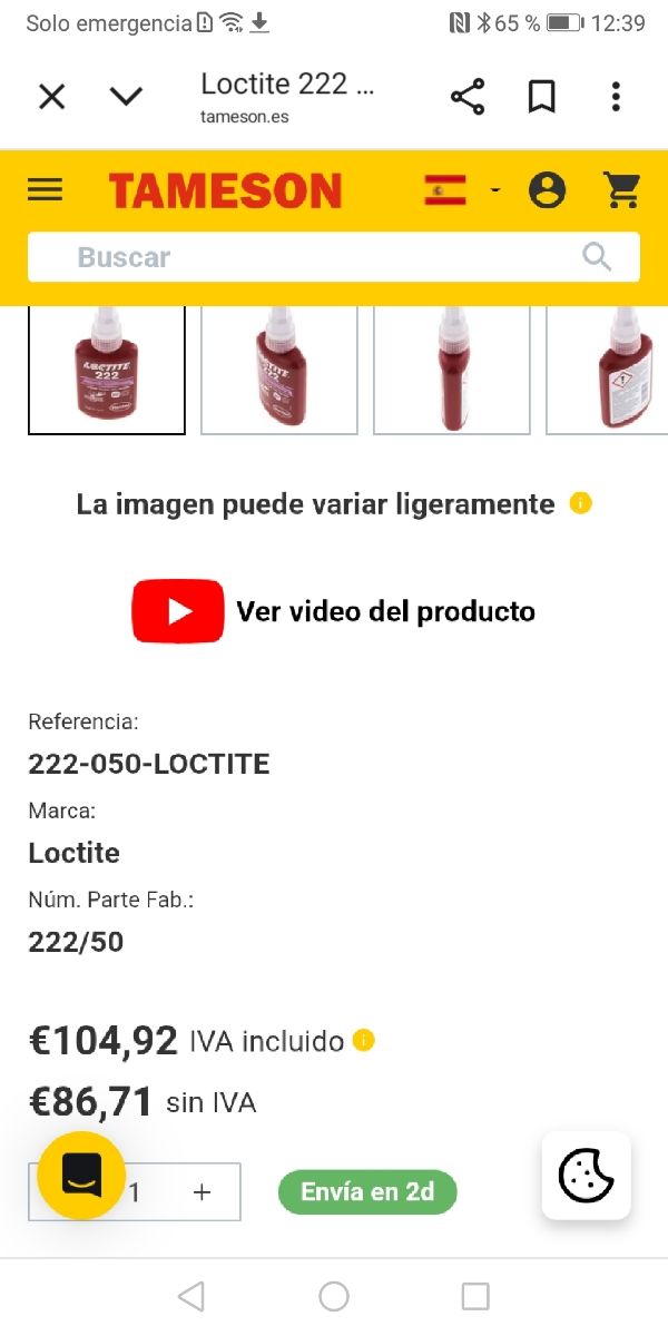 Loctite 222 (50ml) - Fijador tornillos - Nuevo