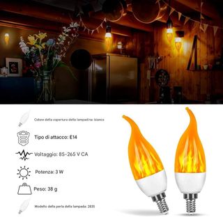 4 Lampadine E14 Fiamma tremolante/fissa Vite picc