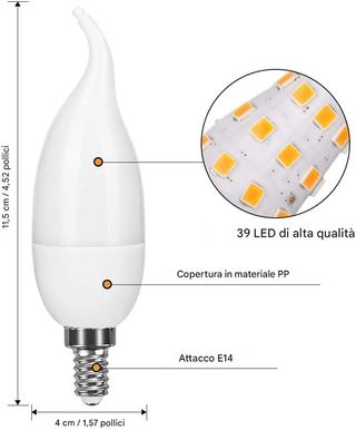 4 Lampadine E14 Fiamma tremolante/fissa Vite picc