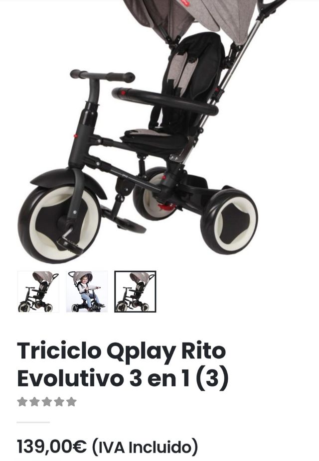 Triciclo Qplay  Rito - Evolutivo - Paseo Bebé