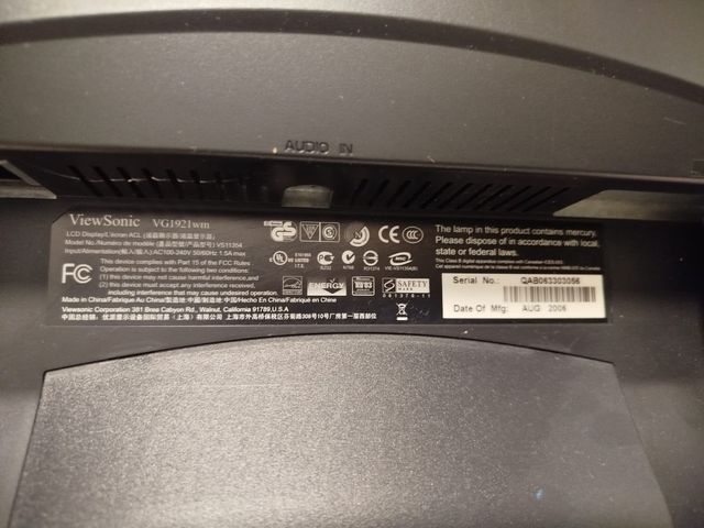 Monitor ViewSonic VG1921wm-2 19" con VGA y alt