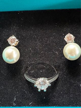 Conjunto anillo y pendientes plata