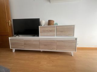 Mueble TV salón blanco-madera