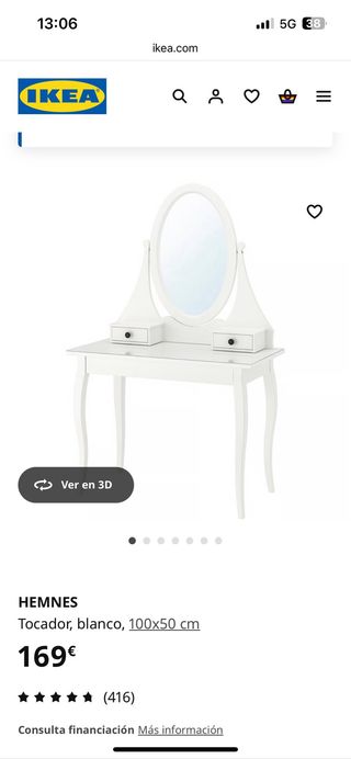 Tocador blanco con espejo + banco de regalo