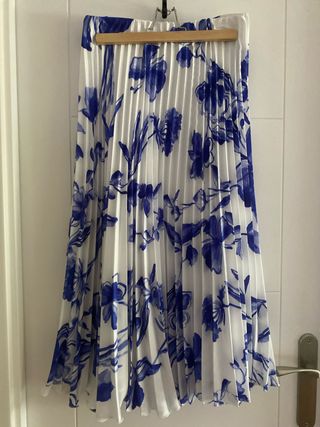 Falda plisada Zara M - Azul y Blanca
