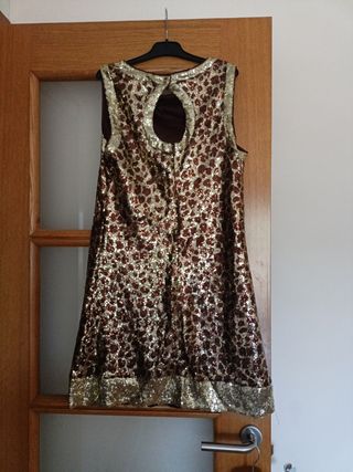 Vestido fiesta marrón y dorado