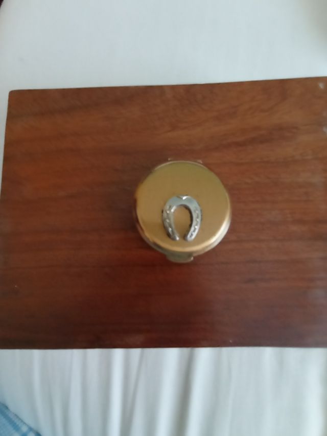 Joyero dorado, herradura de plata. Con cierre.