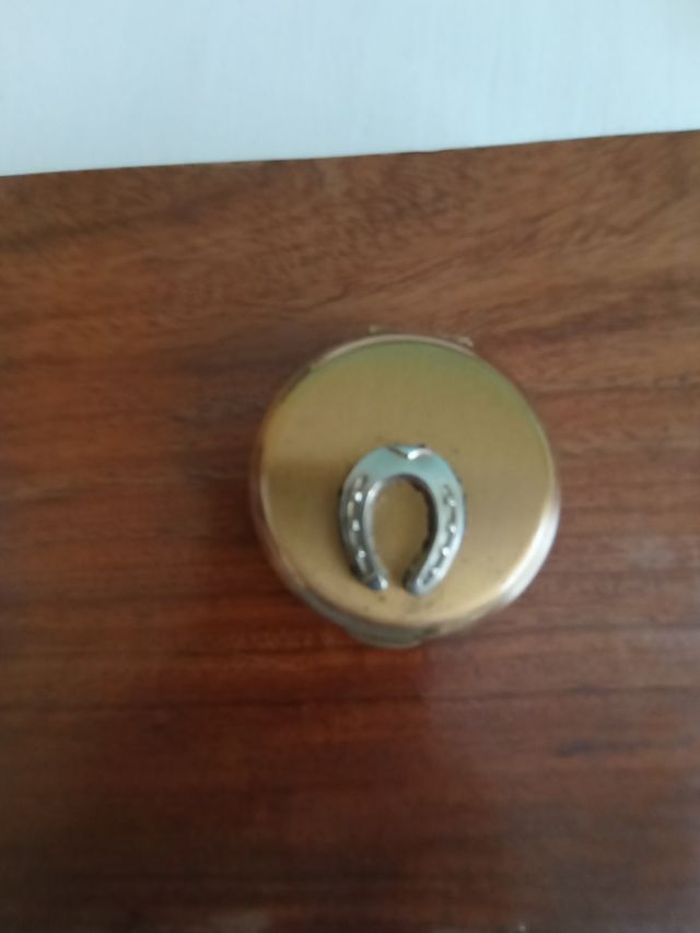 Joyero dorado, herradura de plata. Con cierre.