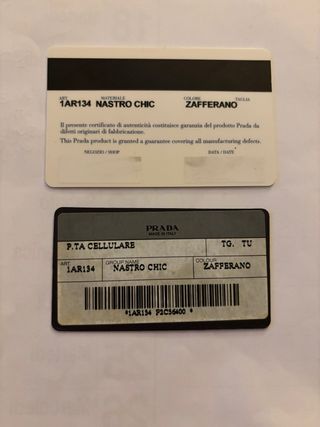 Certificato Autenticità Prada e Cartellino Origina