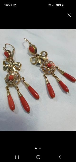 Pendientes oro 18k | rojos. 16 cm de largó.