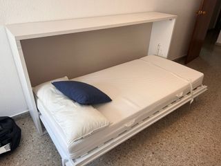 Cama plegable blanca - Mueble cama - Colchón 90cm
