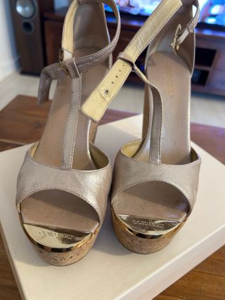 Sandalias Jimmy Choo plataforma beige-dorado 38.5