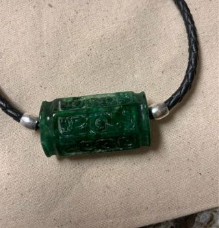 Pulsera Jade-Plata. Cuero trenzado
