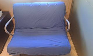 Sofá cama somier de lamas y futón azul 105x200 cm 