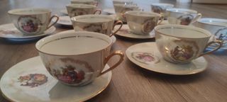 Juego café porcelana antiguo - 12 tazas