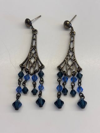 Pendientes largos azul y dorado