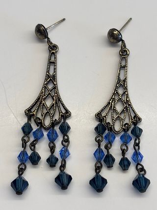 Pendientes largos azul y dorado