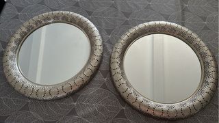 2 Espejos redondos metal plata