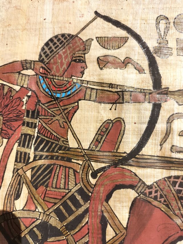 Scena di caccia al papiro dipinta a mano di Tutankhamon