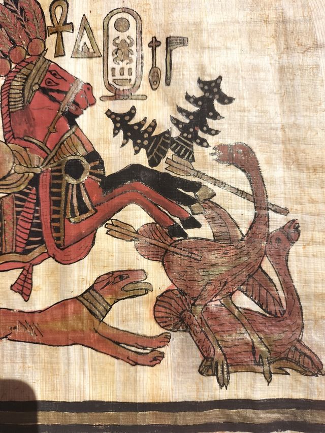 Scena di caccia al papiro dipinta a mano di Tutankhamon