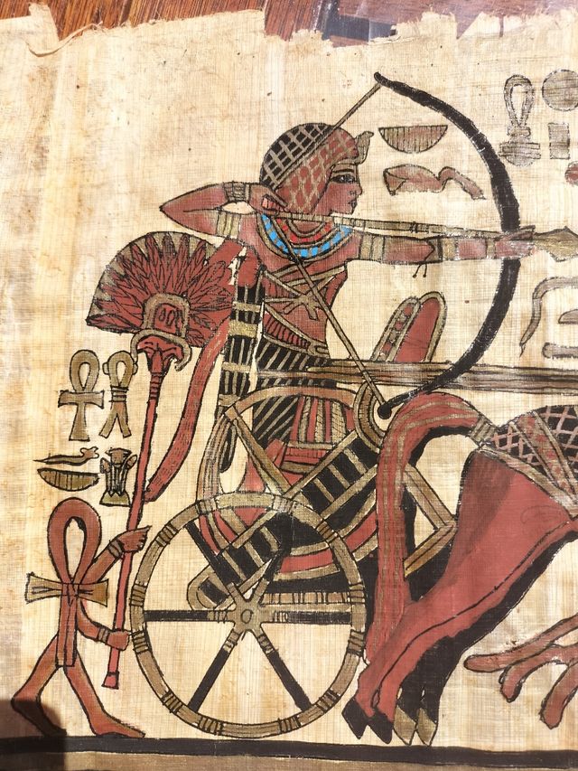 Scena di caccia al papiro dipinta a mano di Tutankhamon