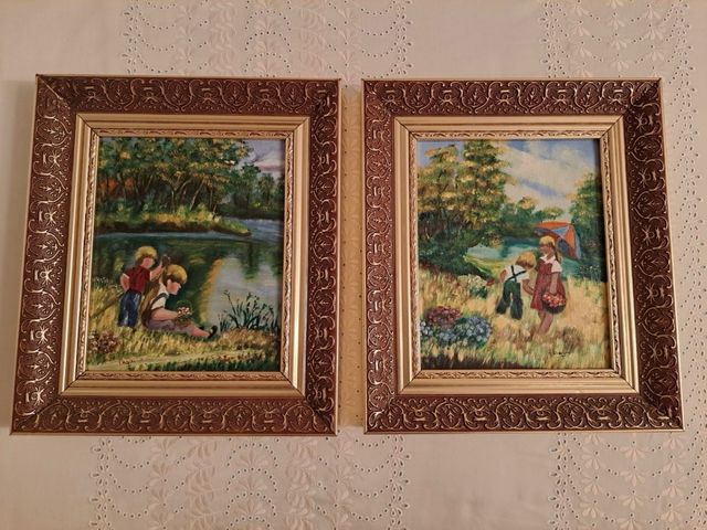 Cuadros paisajes infantiles pintados a mano